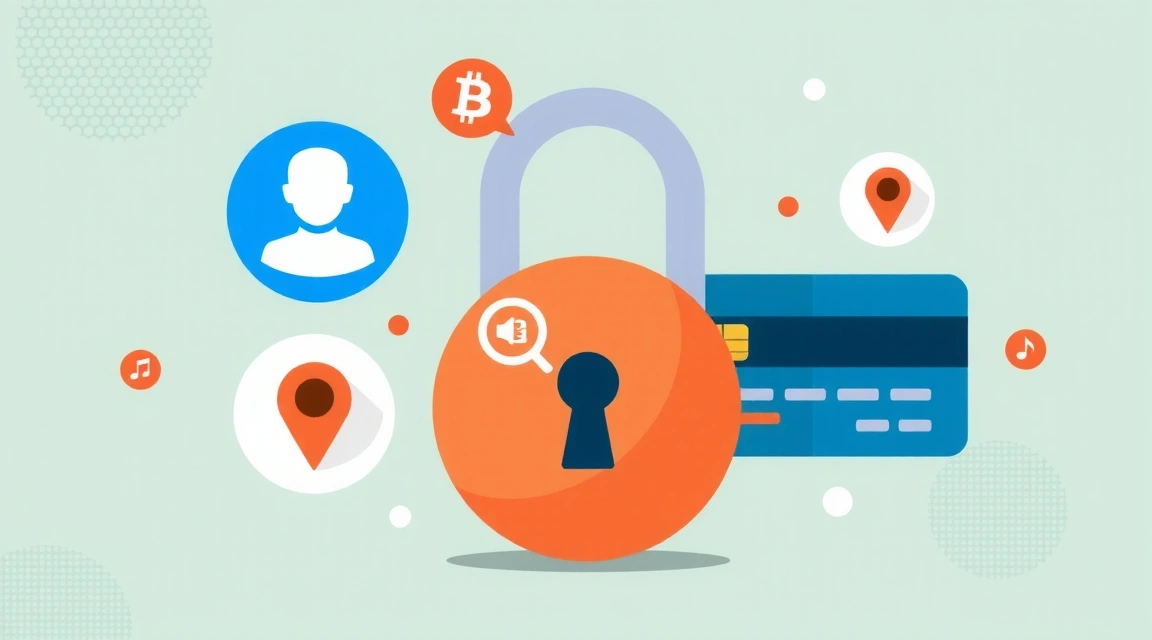 Illustration of various data icons flowing into a secure lock
