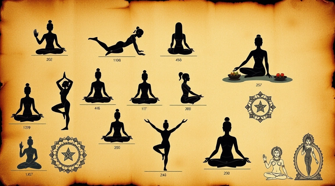 Ancient yoga scrolls and symbols