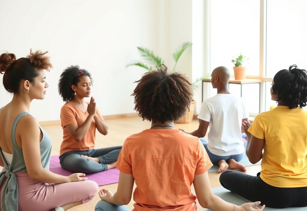 Diverse group of people meditating, representing community guidelines