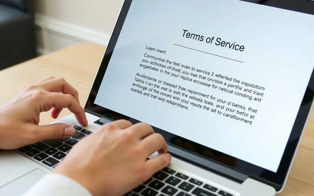 Laptop with terms of service document on screen, illustrating digital agreements