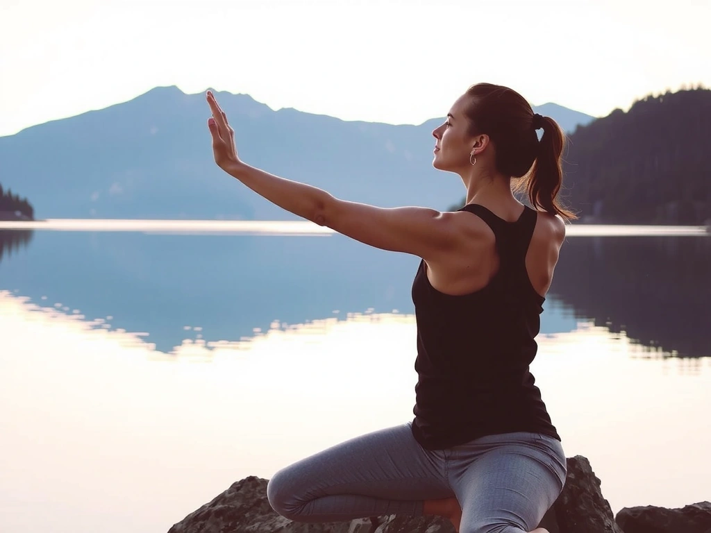 A serene woman practicing yoga outdoors, symbolizing peace and wellness after contact.
