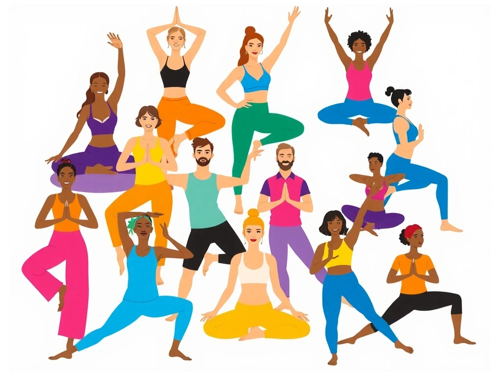 Diverse group of people practicing yoga, symbolizing our various classes.
